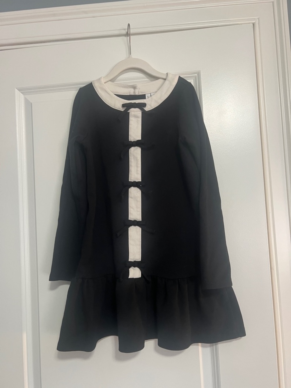Janie and Jack Black Dress with White Trim and Bow Accents